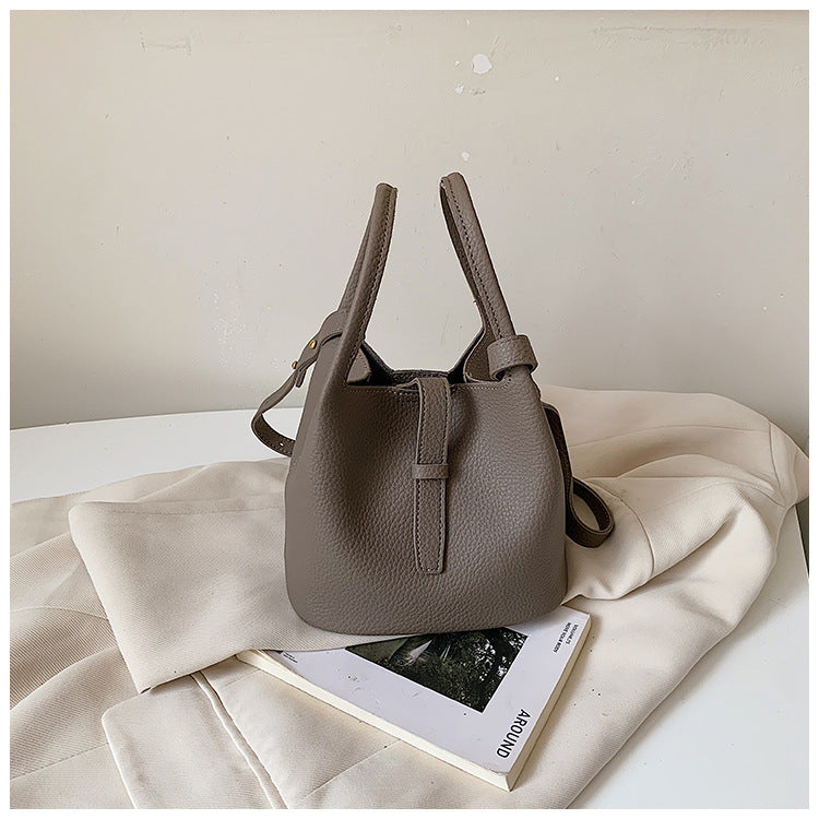 Women’s PU Leather Splicing Bucket Crossbody Bag With Sewing Thread Detail, Perfect For Autumn