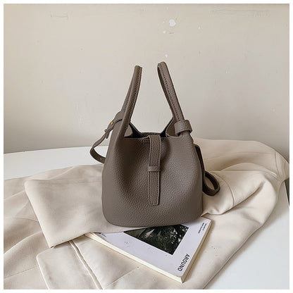 Women’s PU Leather Splicing Bucket Crossbody Bag With Sewing Thread Detail, Perfect For Autumn