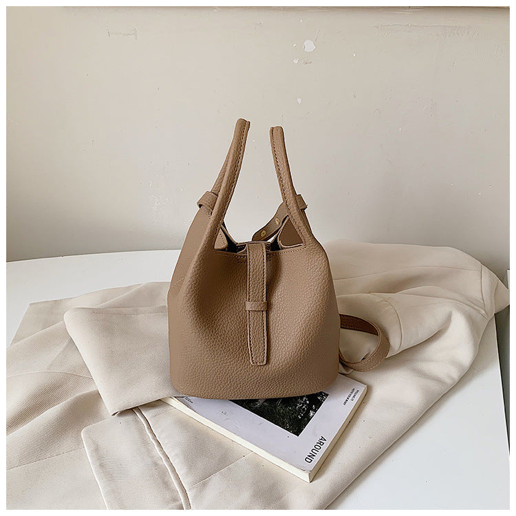 Women’s PU Leather Splicing Bucket Crossbody Bag With Sewing Thread Detail, Perfect For Autumn