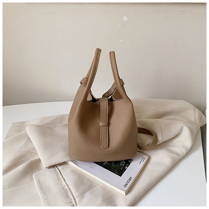 Women’s PU Leather Splicing Bucket Crossbody Bag With Sewing Thread Detail, Perfect For Autumn