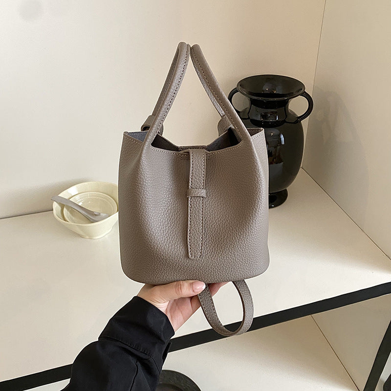 Women’s PU Leather Splicing Bucket Crossbody Bag With Sewing Thread Detail, Perfect For Autumn