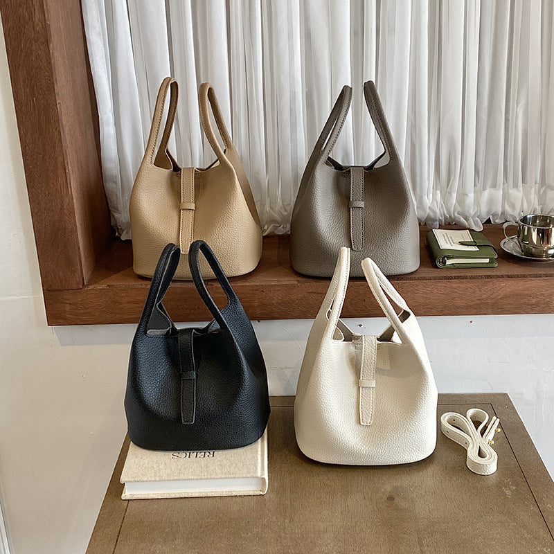 Women’s PU Leather Splicing Bucket Crossbody Bag With Sewing Thread Detail, Perfect For Autumn