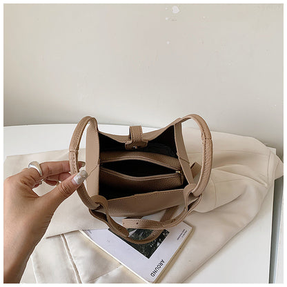 Women’s PU Leather Splicing Bucket Crossbody Bag With Sewing Thread Detail, Perfect For Autumn