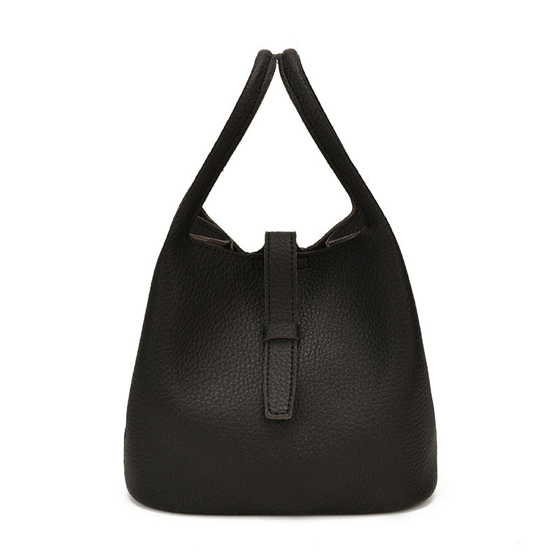 Women’s PU Leather Splicing Bucket Crossbody Bag With Sewing Thread Detail, Perfect For Autumn