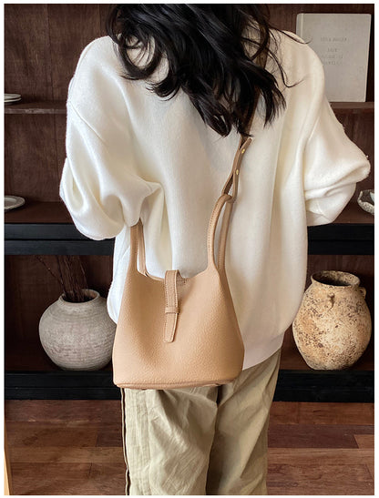 Women’s PU Leather Splicing Bucket Crossbody Bag With Sewing Thread Detail, Perfect For Autumn