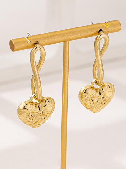 Bohemian Heart Shape Tassel Earrings In Zinc Alloy With Golden Plated Finish And Iron Ear Pins, Unisex Design