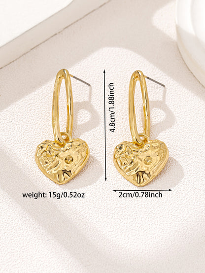 Bohemian Heart Shape Tassel Earrings In Zinc Alloy With Golden Plated Finish And Iron Ear Pins, Unisex Design