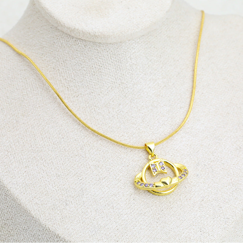 Geometric Gold Necklace With Electroplated Finish, Copper Pendant On Snake Chain, Unisex Design