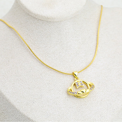 Geometric Gold Necklace With Electroplated Finish, Copper Pendant On Snake Chain, Unisex Design
