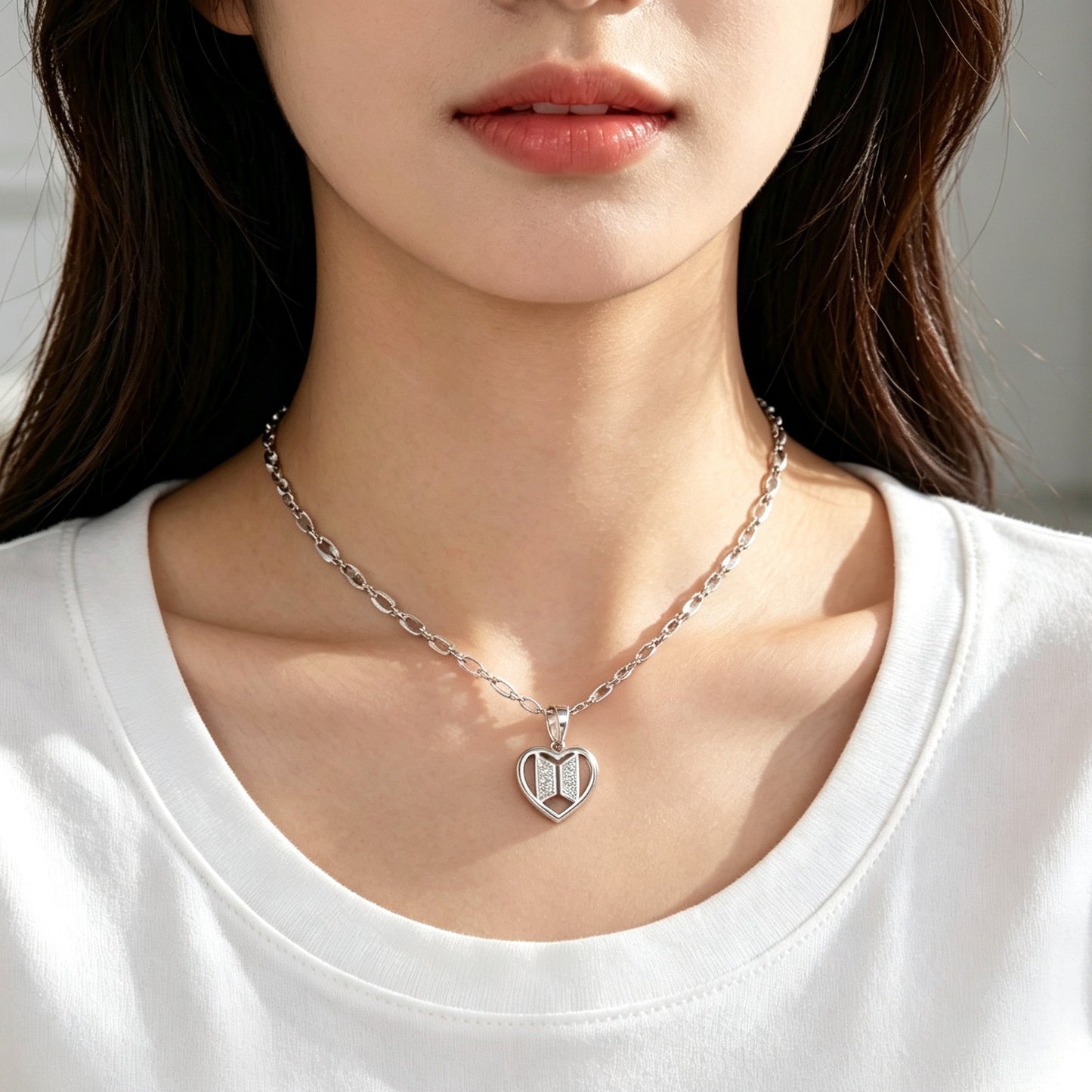 Heart Shape Pendant Necklace In Rose Gold With Electroplated Copper Material, Hip-Hop Style, Unisex Design
