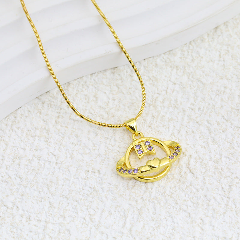 Geometric Gold Necklace With Electroplated Finish, Copper Pendant On Snake Chain, Unisex Design