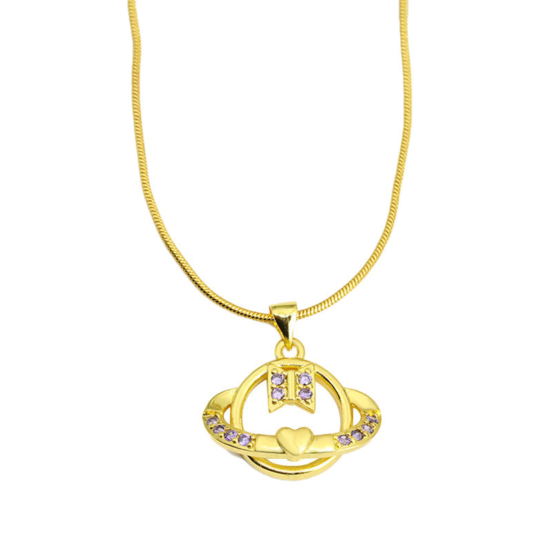 Geometric Gold Necklace With Electroplated Finish, Copper Pendant On Snake Chain, Unisex Design