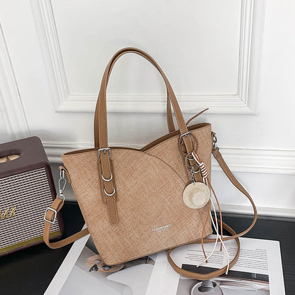 Square PU Leather Tote Bag With Sewing Thread Detail, Large Capacity And Top Handle, Perfect For Autumn