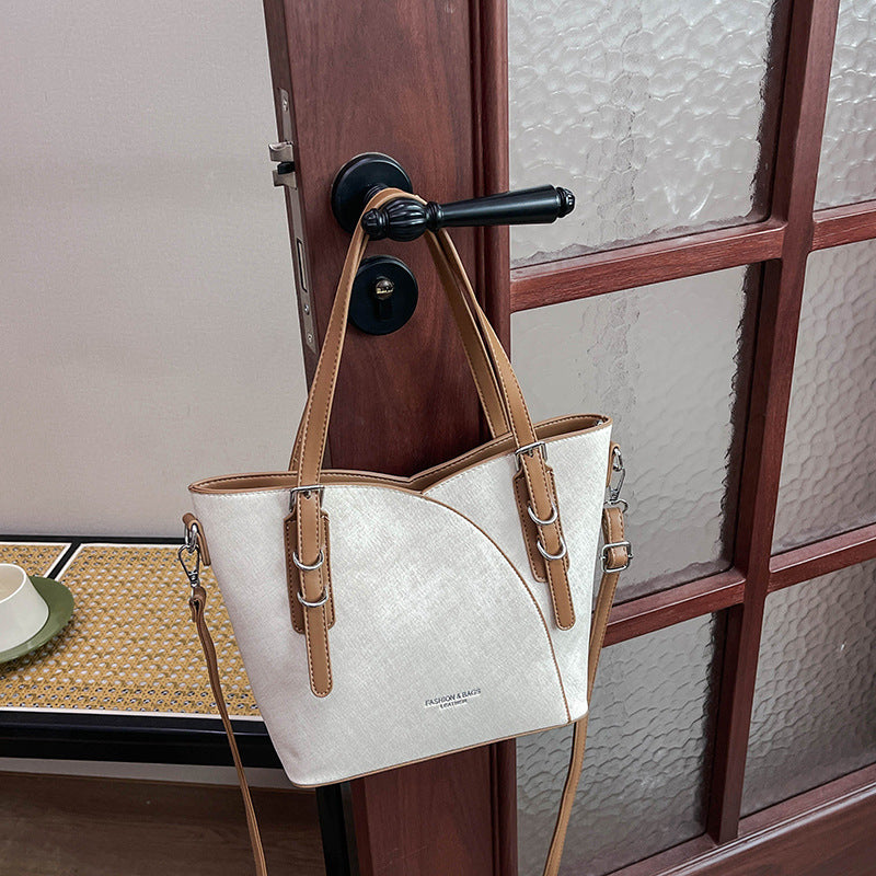 Square PU Leather Tote Bag With Sewing Thread Detail, Large Capacity And Top Handle, Perfect For Autumn