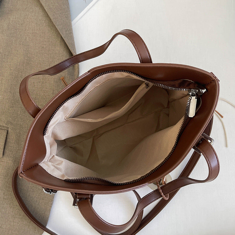 Square PU Leather Tote Bag With Sewing Thread Detail, Large Capacity And Top Handle, Perfect For Autumn