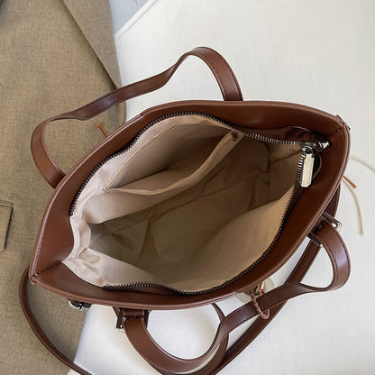Square PU Leather Tote Bag With Sewing Thread Detail, Large Capacity And Top Handle, Perfect For Autumn