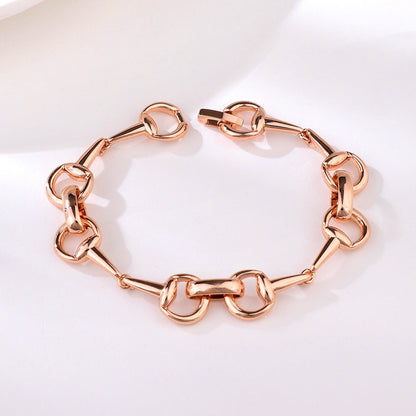 Geometric Copper Bracelet For Women In Rose Gold Featuring Electroplated Gold Plating Process