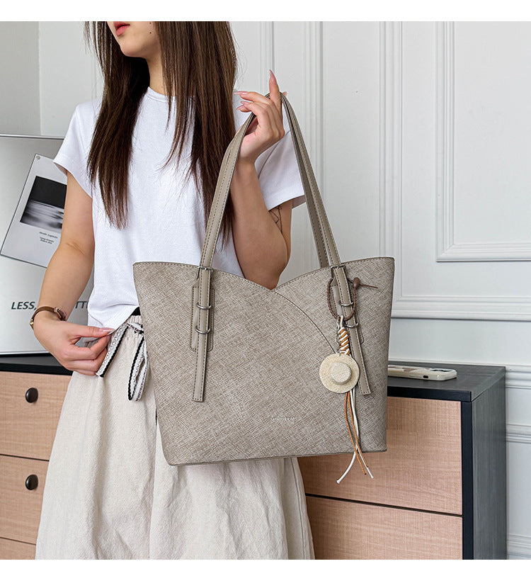 Square PU Leather Tote Bag With Sewing Thread Detail, Large Capacity And Top Handle, Perfect For Autumn