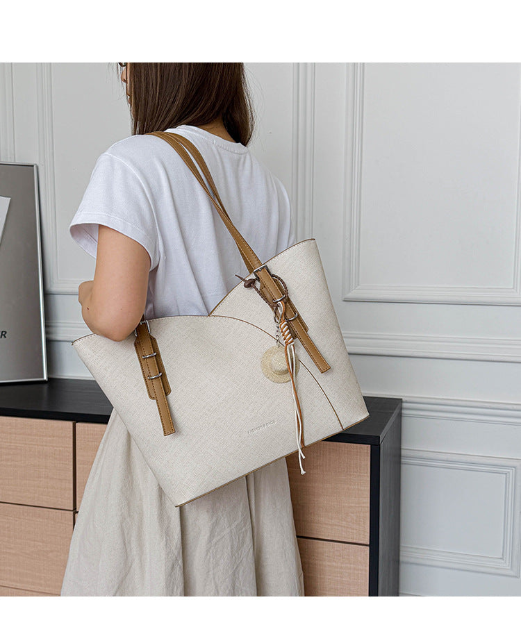 Square PU Leather Tote Bag With Sewing Thread Detail, Large Capacity And Top Handle, Perfect For Autumn