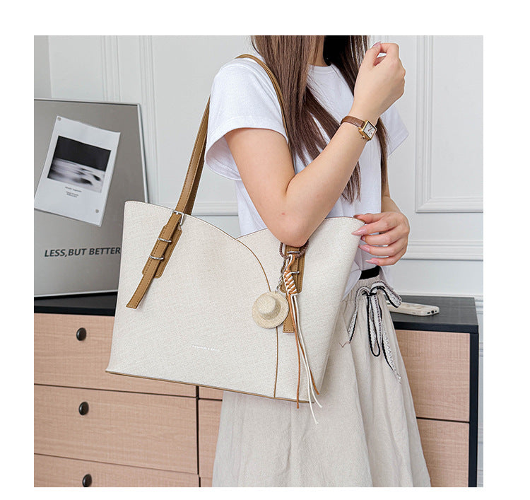 Square PU Leather Tote Bag With Sewing Thread Detail, Large Capacity And Top Handle, Perfect For Autumn