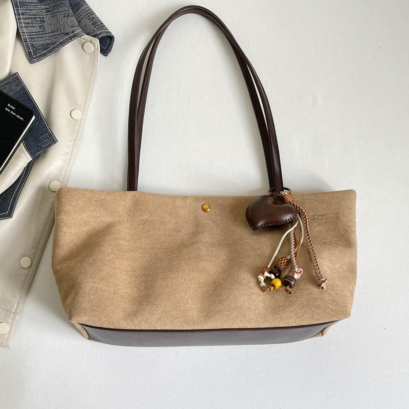 Women’s Splicing Square Tote Bag With Sewing Thread Design, Single Shoulder Strap Underarm Bag For Autumn And Winter