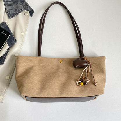 Women’s Splicing Square Tote Bag With Sewing Thread Design, Single Shoulder Strap Underarm Bag For Autumn And Winter