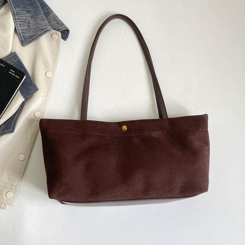 Women’s Splicing Square Tote Bag With Sewing Thread Design, Single Shoulder Strap Underarm Bag For Autumn And Winter