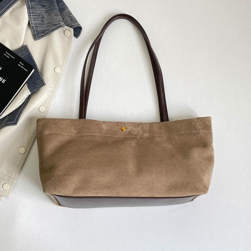 Women’s Splicing Square Tote Bag With Sewing Thread Design, Single Shoulder Strap Underarm Bag For Autumn And Winter