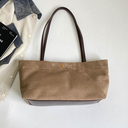 Women’s Splicing Square Tote Bag With Sewing Thread Design, Single Shoulder Strap Underarm Bag For Autumn And Winter