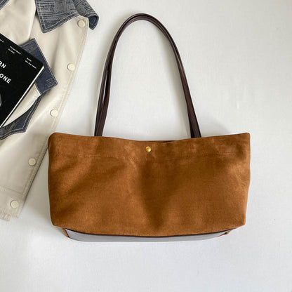 Women’s Splicing Square Tote Bag With Sewing Thread Design, Single Shoulder Strap Underarm Bag For Autumn And Winter