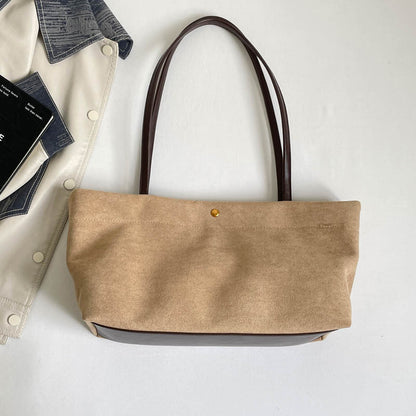 Women’s Splicing Square Tote Bag With Sewing Thread Design, Single Shoulder Strap Underarm Bag For Autumn And Winter