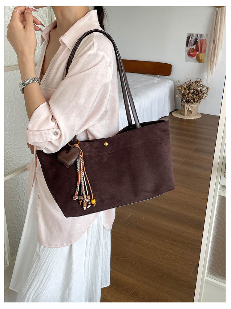 Women’s Splicing Square Tote Bag With Sewing Thread Design, Single Shoulder Strap Underarm Bag For Autumn And Winter
