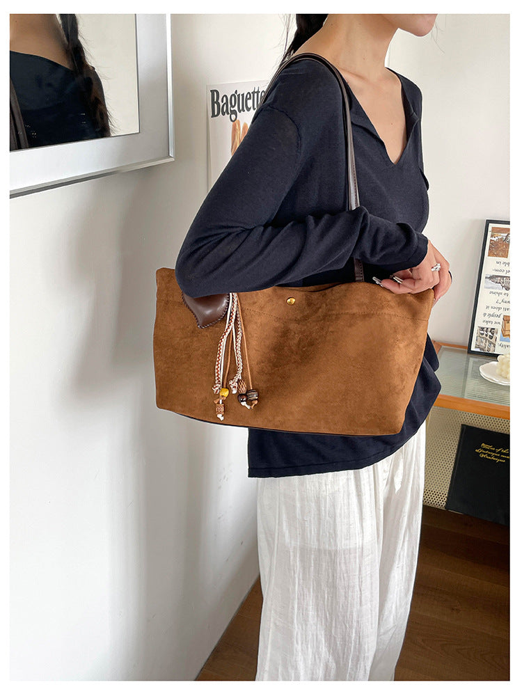 Women’s Splicing Square Tote Bag With Sewing Thread Design, Single Shoulder Strap Underarm Bag For Autumn And Winter