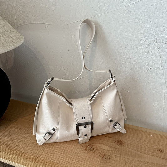 Women’s Square PU Leather Underarm Bag With Sewing Thread Detail Featuring Folds Design For Autumn And Winter