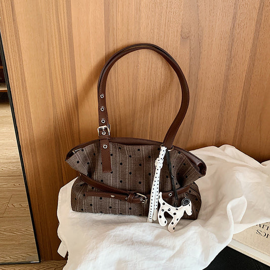 Square Canvas Underarm Bag With Sewing Thread Detail, Single Shoulder Strap, Large Capacity For Autumn