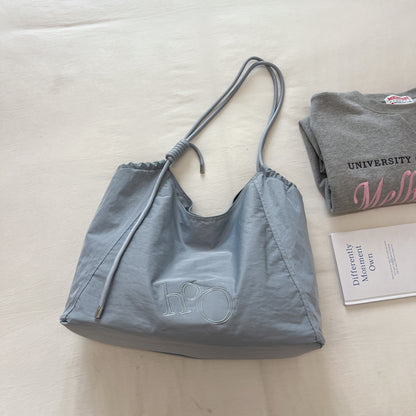Women’s Square Polyester Tote Bag With Sewing Thread Detail, Single Shoulder Strap, Perfect For Spring And Summer