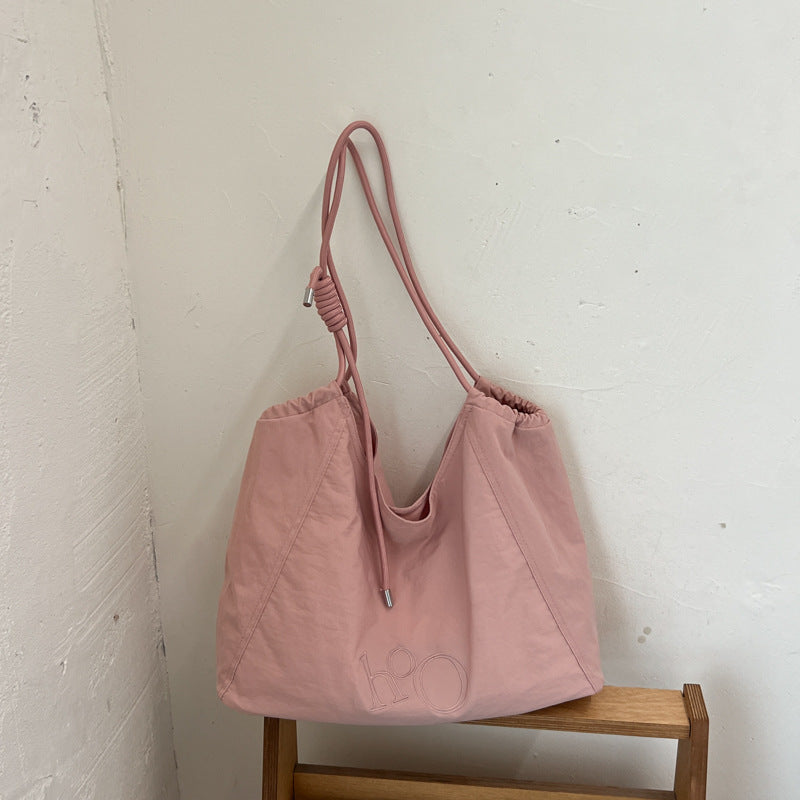 Women’s Square Polyester Tote Bag With Sewing Thread Detail, Single Shoulder Strap, Perfect For Spring And Summer