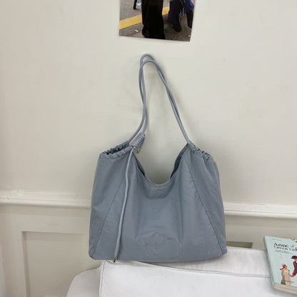 Women’s Square Polyester Tote Bag With Sewing Thread Detail, Single Shoulder Strap, Perfect For Spring And Summer