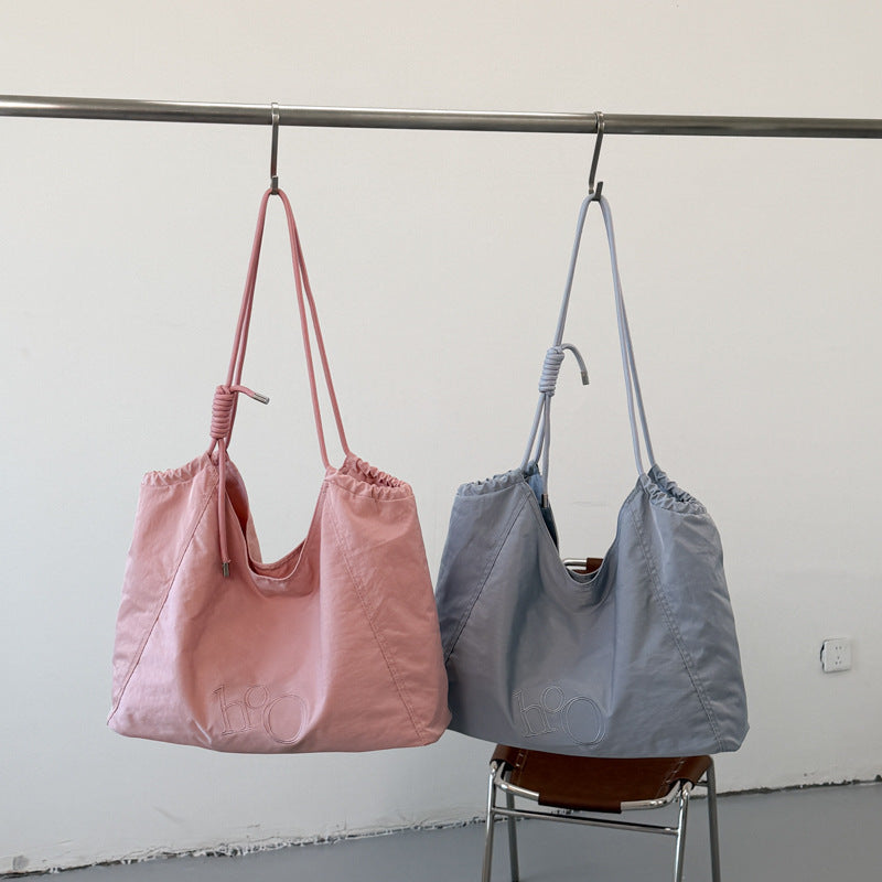 Women’s Square Polyester Tote Bag With Sewing Thread Detail, Single Shoulder Strap, Perfect For Spring And Summer