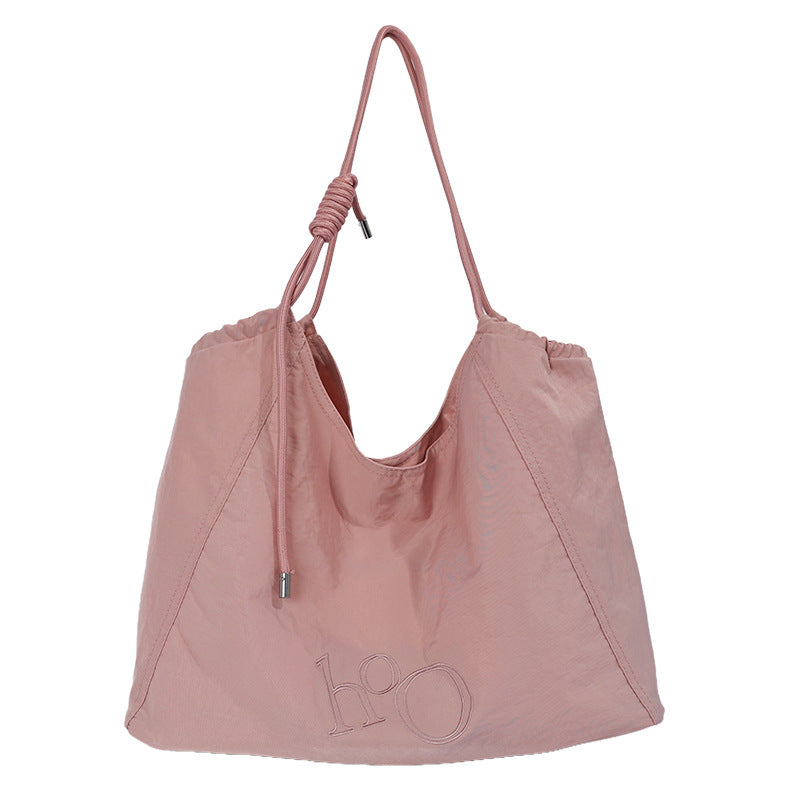 Women’s Square Polyester Tote Bag With Sewing Thread Detail, Single Shoulder Strap, Perfect For Spring And Summer