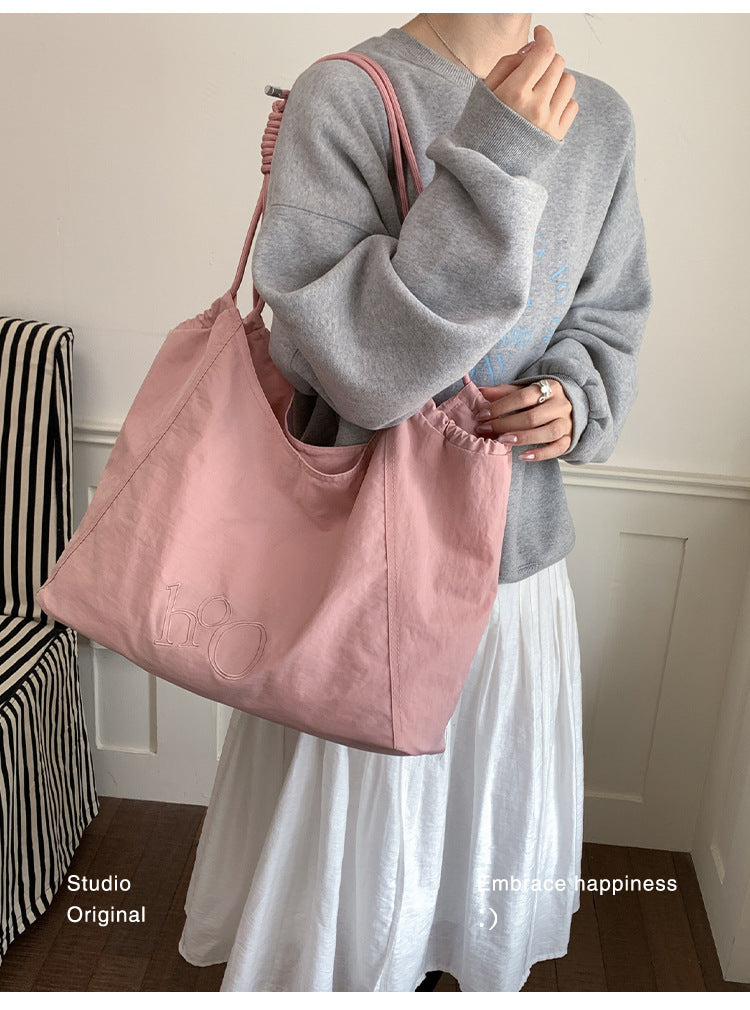 Women’s Square Polyester Tote Bag With Sewing Thread Detail, Single Shoulder Strap, Perfect For Spring And Summer