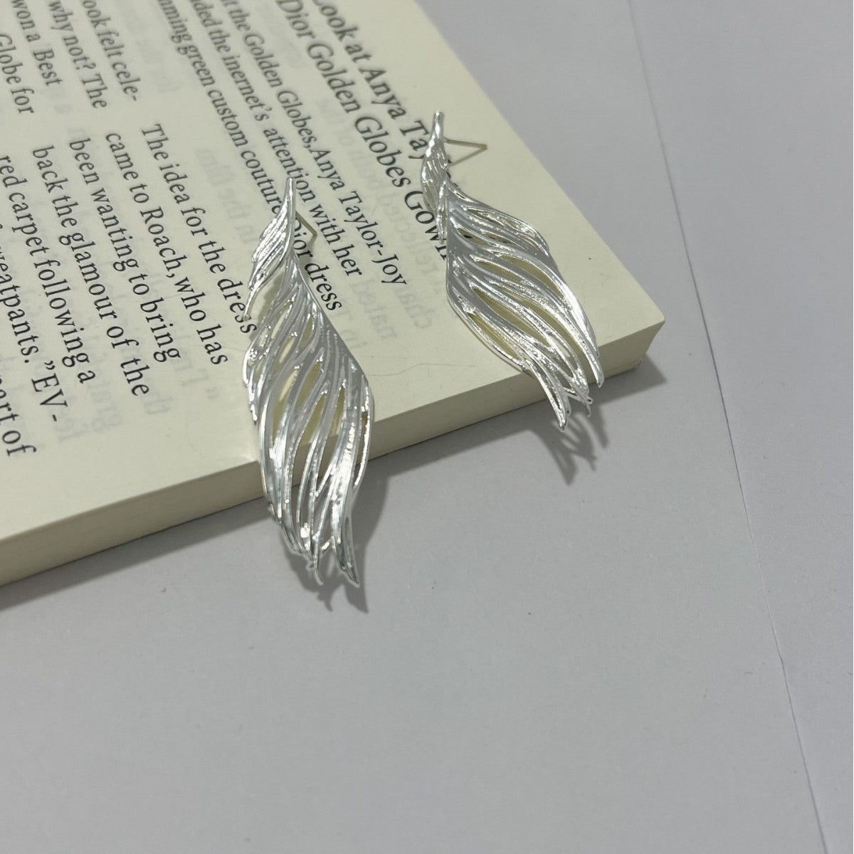 Exaggerated Handmade Feather Stud Earrings For Women In Copper With KC Golden Electroplated Finish