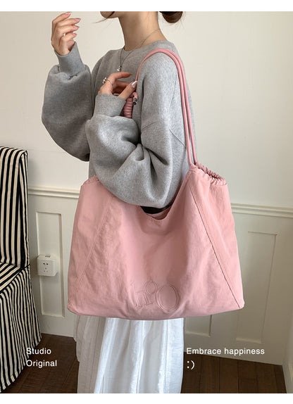 Women’s Square Polyester Tote Bag With Sewing Thread Detail, Single Shoulder Strap, Perfect For Spring And Summer