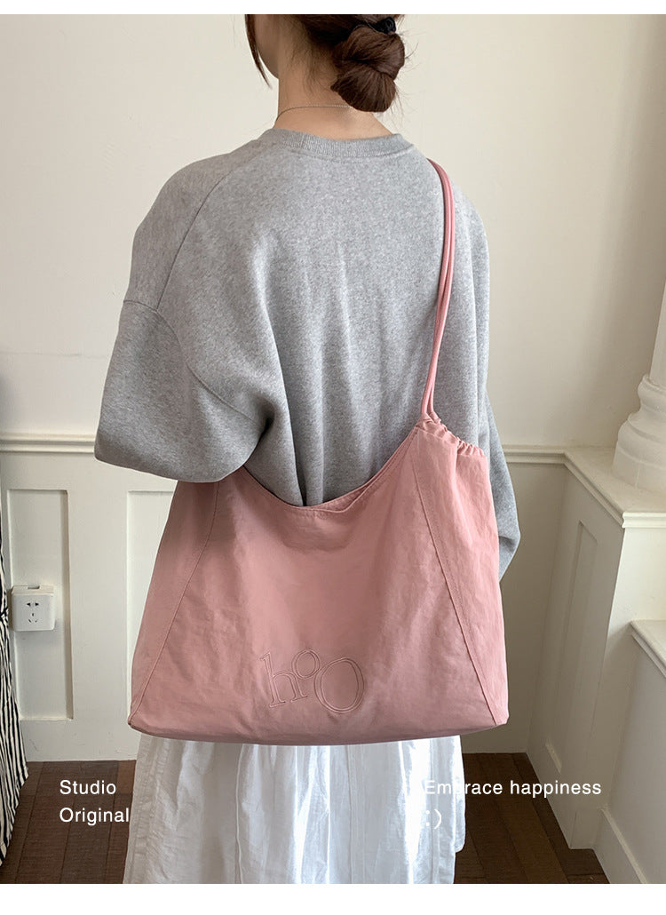 Women’s Square Polyester Tote Bag With Sewing Thread Detail, Single Shoulder Strap, Perfect For Spring And Summer