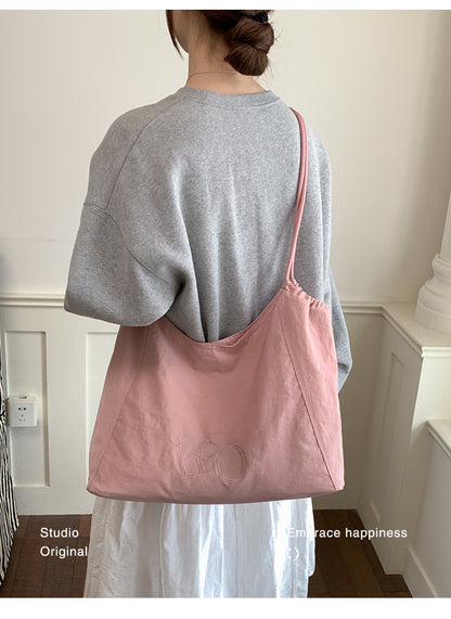 Women’s Square Polyester Tote Bag With Sewing Thread Detail, Single Shoulder Strap, Perfect For Spring And Summer