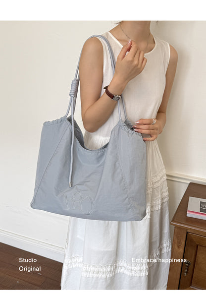 Women’s Square Polyester Tote Bag With Sewing Thread Detail, Single Shoulder Strap, Perfect For Spring And Summer