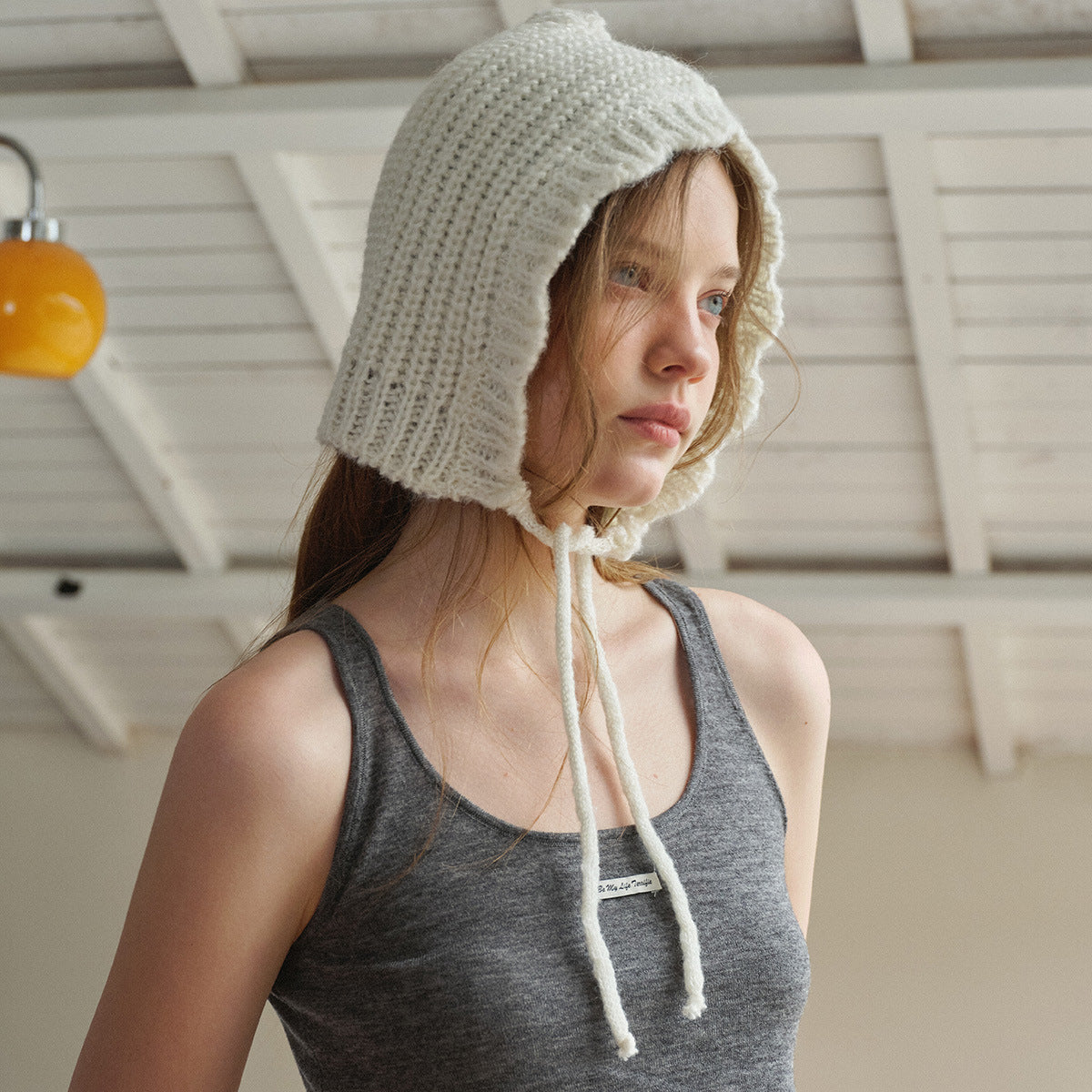 Women's Punk Wool Cap With Lace Detailing, Warm And Brimless Adult Hat