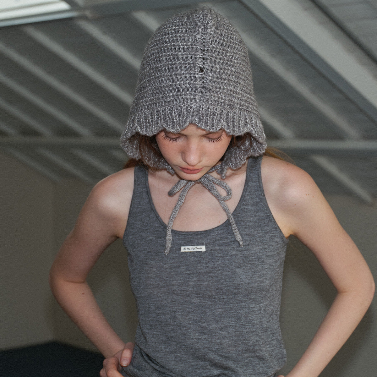 Women's Punk Wool Cap With Lace Detailing, Warm And Brimless Adult Hat