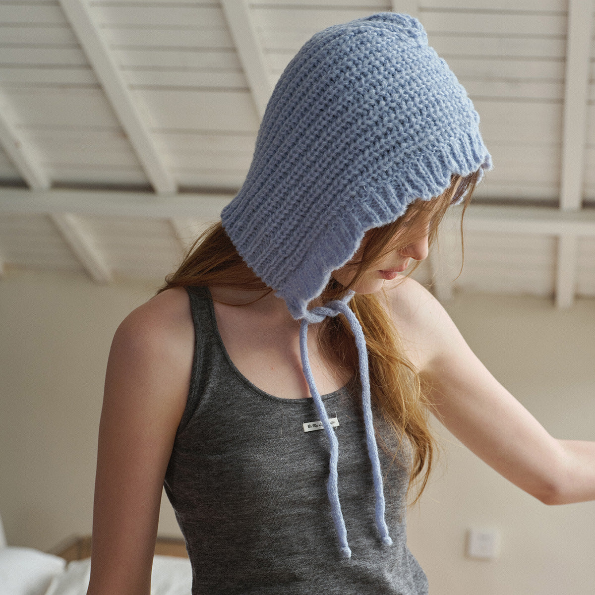 Women's Punk Wool Cap With Lace Detailing, Warm And Brimless Adult Hat