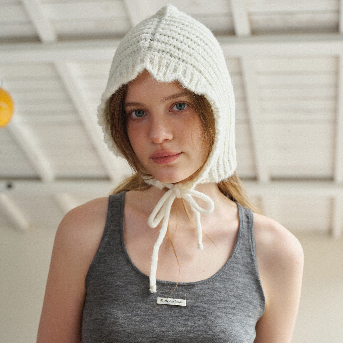 Women's Punk Wool Cap With Lace Detailing, Warm And Brimless Adult Hat